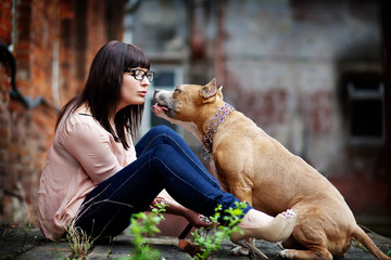 young woman wit the dog - 52332999