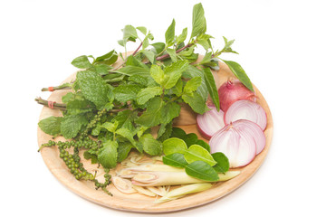 Different spices and herbs,fresh pepermint leaf, lemon grass ,ba