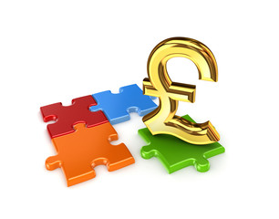 Puzzles and symbol of Pound Sterling.
