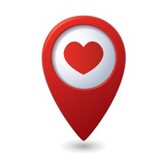 Heart icon with love on the red map pointer. Vector