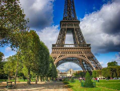 Paris. Wonderful september colors of Eiffel Tower and Champs de