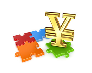 Puzzles and symbol of Yen.