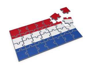 Fototapeta na wymiar Dutch flag made of puzzles.