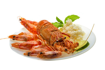 Spiny lobster, shrimps and rice