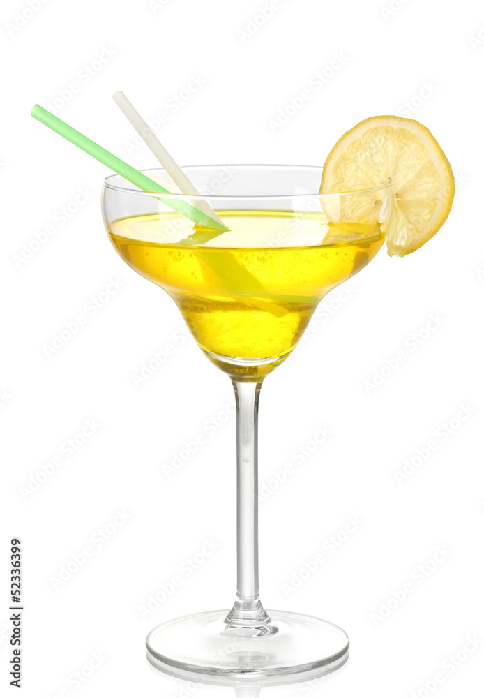 Poster yellow cocktail in glass isolated on white