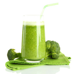 Glass of broccoli juice, isolated on white