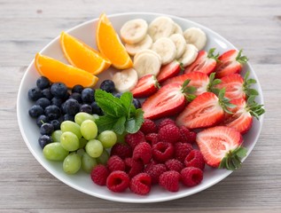 Fruits and berries on a white plate