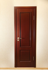 Beautiful wooden entrance door isolated on white