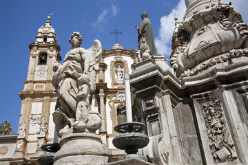 Fototapeta na wymiar Palermo - Saint Dominic church and baroque column