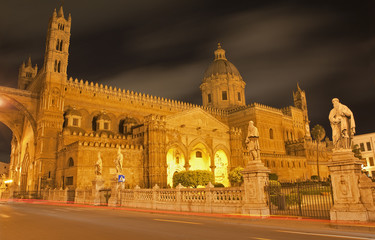 Palermo - South portal of Cathedral at night