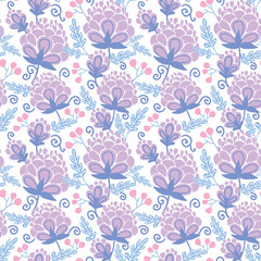 Vector soft purple flowers seamless pattern background with hand