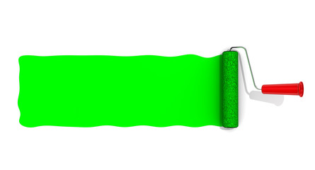 Малярный валик окрашивает зелёным цветом - obrazy, fototapety, plakaty
