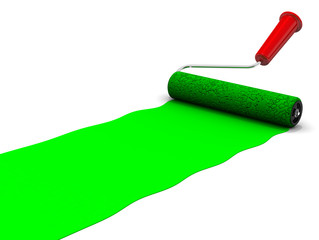 Малярный валик окрашивает зелёным цветом