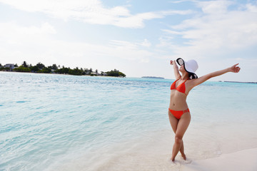 beautiful gril on beach have fun