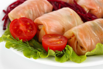 Stuffed cabbage rolls isolated on white