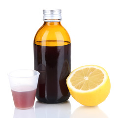 Cough syrup isolated on white