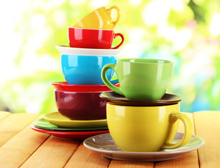 Mountains colorful dishes on nature background