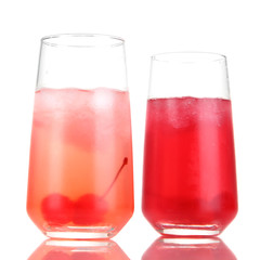 Two cherry cocktails with ice isolated on white