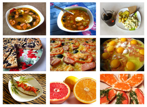 Collage from photos of various dishes