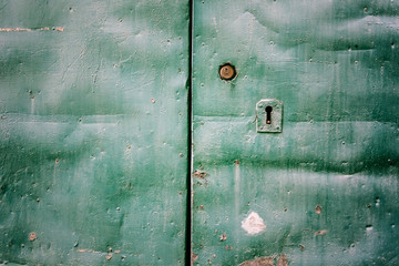 Green metal door