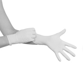 Pulling on surgical glove