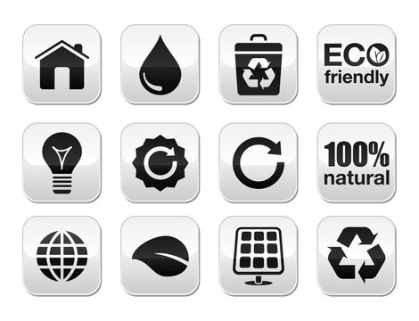 Green ecology vector buttons set