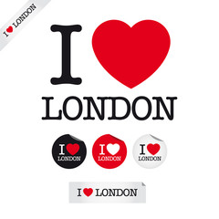i love london, font type with signs, stickers and tags