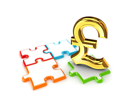 Puzzles and symbol of Pound Sterling.
