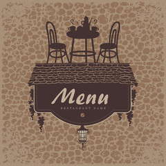 menu with a roof grapes and restaurant furniture