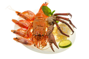Spiny lobster, shrimps, crab legs  and rice