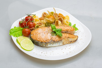 Grilled salmon with pasta