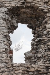 Medieval stone castle ruins window