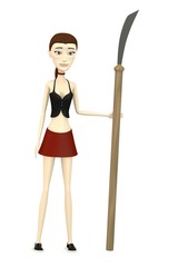 3d render of cartoon character with naginata