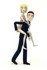 3d render of cartoon character carrying woman