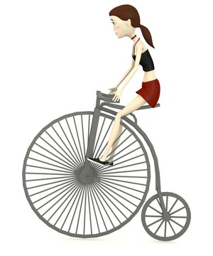 3d render of cartoon character with old bike