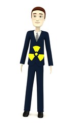 3d render of cartoon characer with radioactive symbol