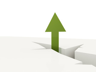 Green arrow with crack isolated