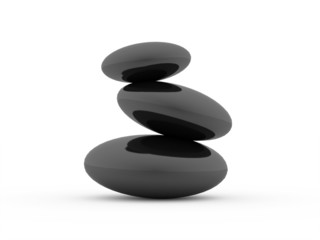 Black three pebbles stone isolated on white background