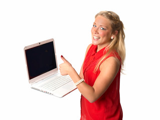 Blonde Frau mit Laptop