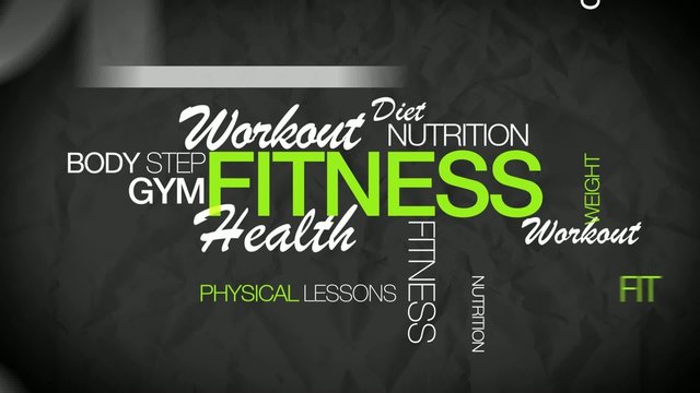 Fitness health workout gym word tag cloud animation