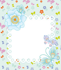 Lace frame with butterflies and flower rose