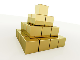 Pyramid with gold cubes isolated