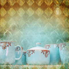 vintage grunge background with chinaware