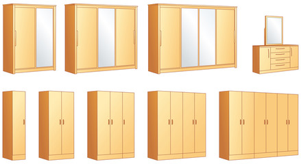 Bedroom furniture - wardrobes, commode vector