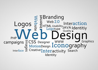 Group of blue web design terms