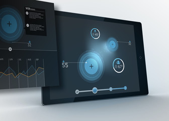 Digital tablet showing data and circles with projection