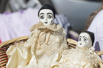 old china pierrot dolls for collection - obrazy, fototapety, plakaty
