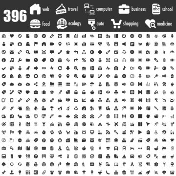 396 black icons set