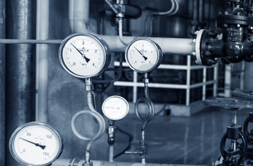 Closeup valves of heating system in a boiler room