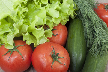 Set of vegetables for salads.